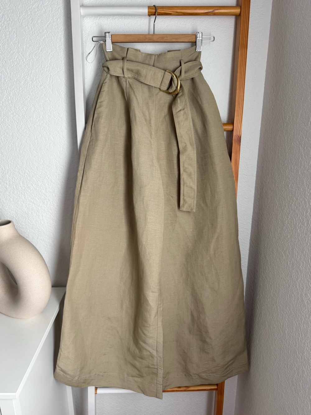 Aje Consonance Wide Leg Linen Blend Pants Stone Buckle Belt Size 4 NWT